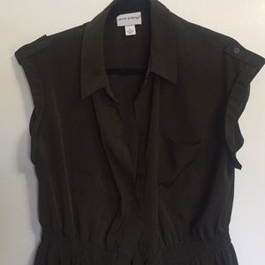 Pure energy full button army green dress